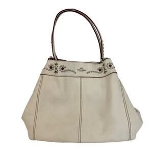 Coach Lexy Pebbled Leather Studded Shoulder Bag Chalk Off-White F59349